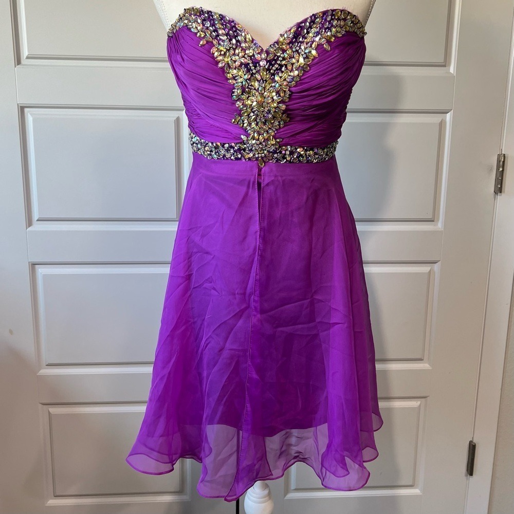 Cinderalla Purple Strapless Jeweled Party‎ Dress Formal Homecoming Cocktail 14
